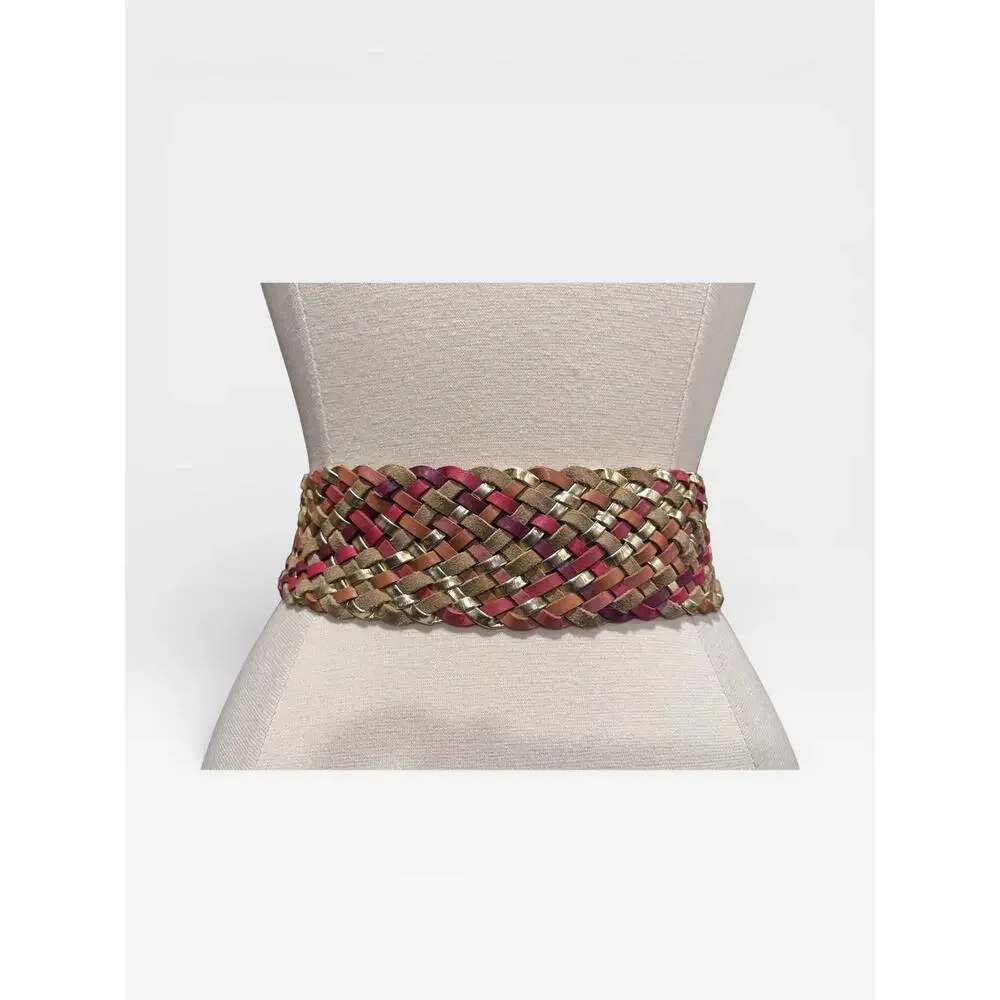 Women’s Y2K Woven Braided Chunky Wide Statement hip Belt Gold Metallic - Picture 6 of 7